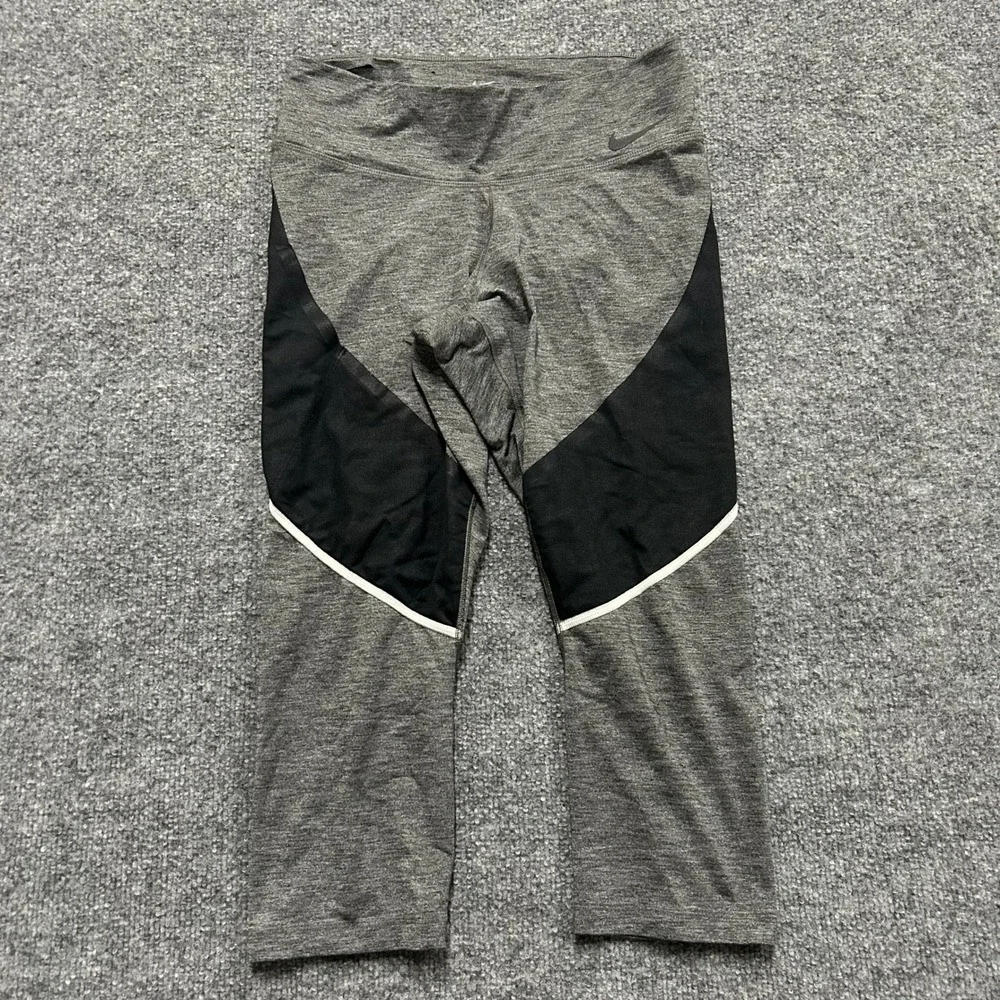 Nike Leggings Womens Size M Grey Dri-Fit Cropped Colorblock Athletic Workout